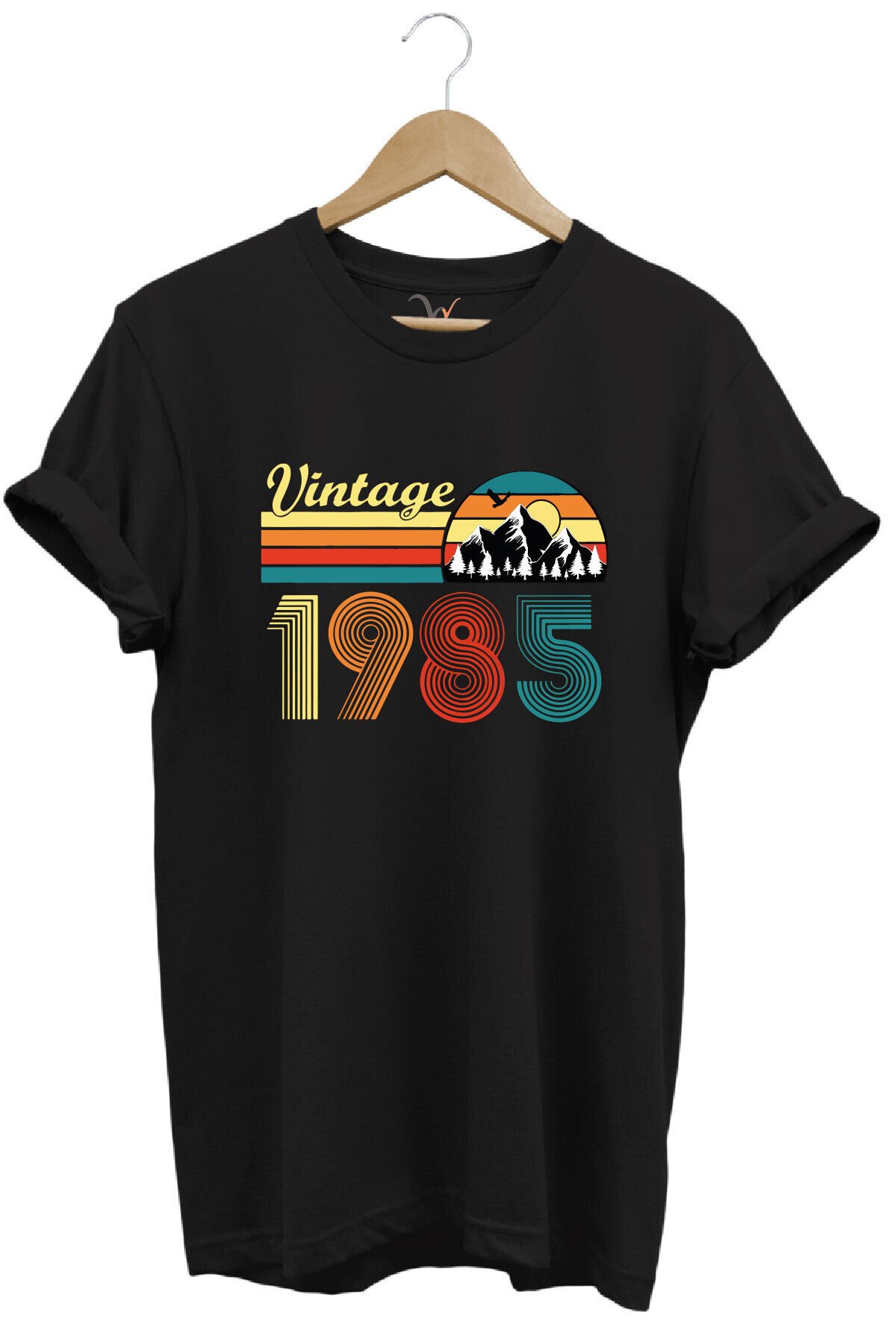 Retro Vintage 1985 Doğa Temalı Renkli Baskılı %100 Pamuk Unisex Regular Fit T-Shirt Siyah - XL