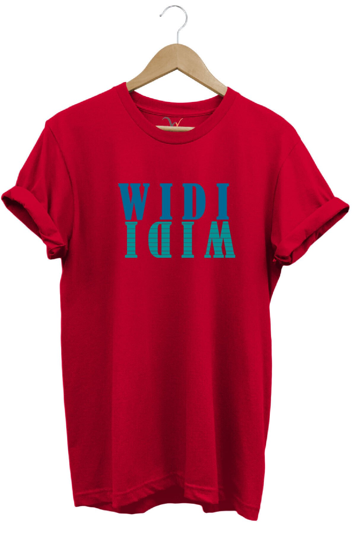 Widi Logo Aynalanmış Tasarım Baskılı %100 Pamuk Regular Fit T-Shirt Kırmızı - L