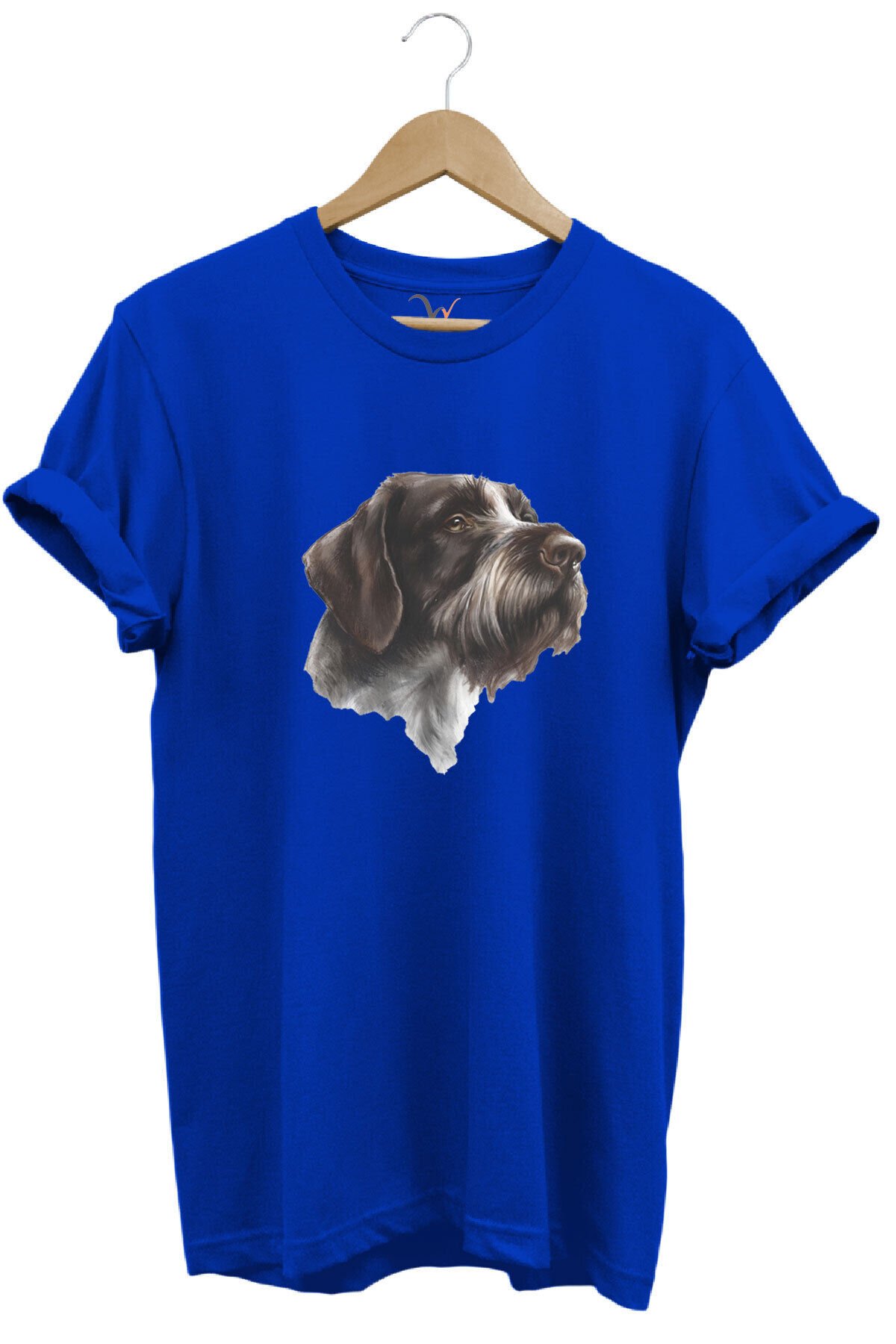 Avcılık Hunting Drahthaar Draktar Av Köpeği Baskılı %100 Pamuk Regular Fit Unisex T-Shirt Mavi - 3XL