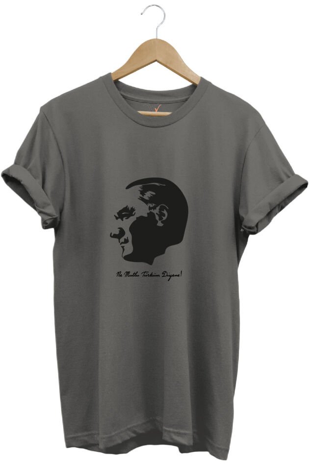 29 Ekim Atatürk ve Ne Mutlu Türküm Diyene! Yazı Baskılı Regular Fit Bisiklet Yaka T-Shirt Gri - 2XL