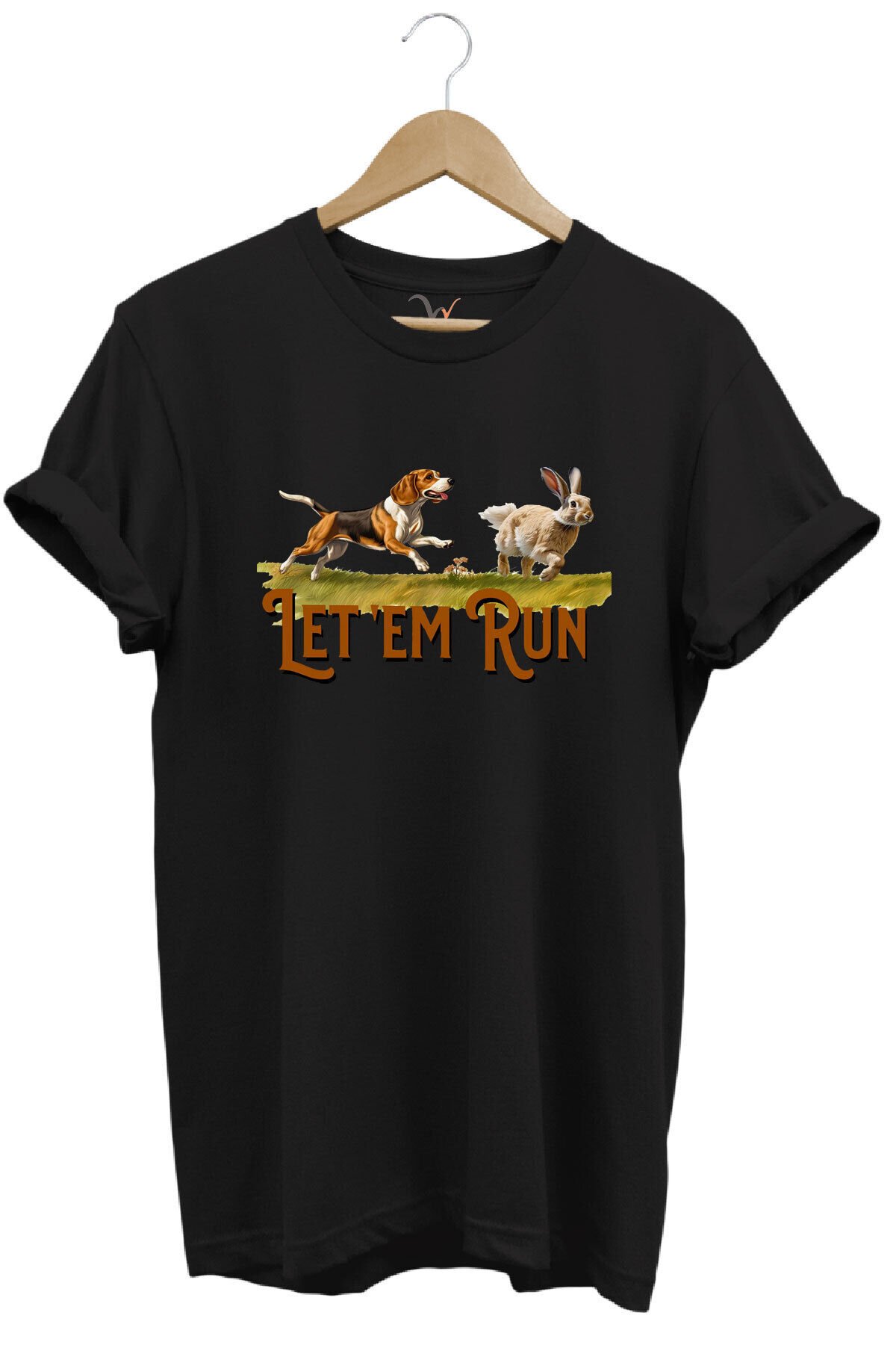 Tavşan Avı Ve Avcı Köpeği Baskılı %100 Pamuk Regular Fit Bisiklet Yaka Mavi T-shirt Siyah - XL