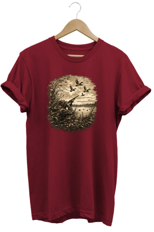Huntwear Atıcılık ve Arazi Köpeği Baskılı Doğa Tişörtü Outdoor Giyim Bordo - M