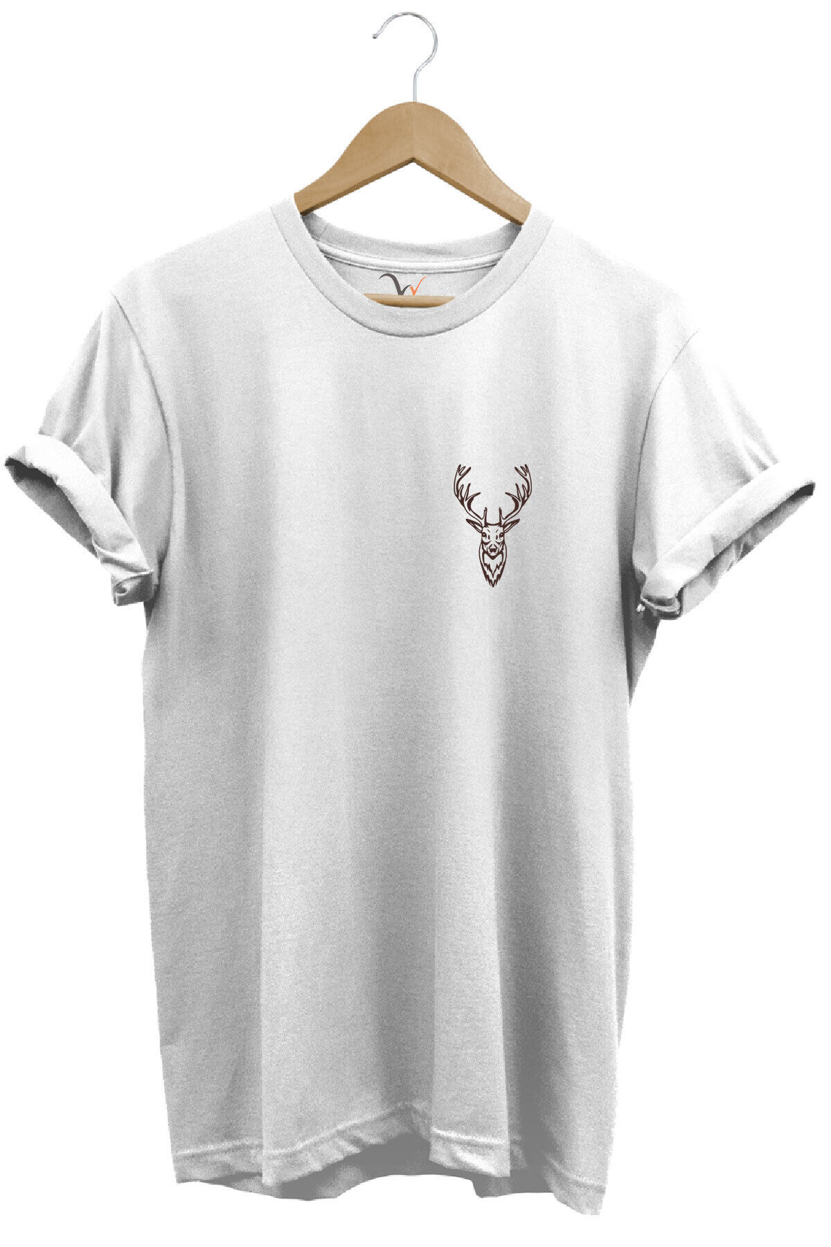 Hunting Avcılık Minimal Geyik Avı Baskılı %100 Pamuk Regular Fit Unisex T-Shirt Beyaz - L