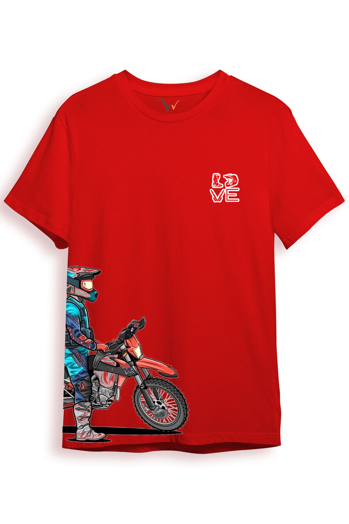 Cross Motor Enduro Ekipmanları Göğüs Ve Yan Detay Baskılı Regular Fit %100 Pamuk Turuncu T-shirt Kırmızı - XL