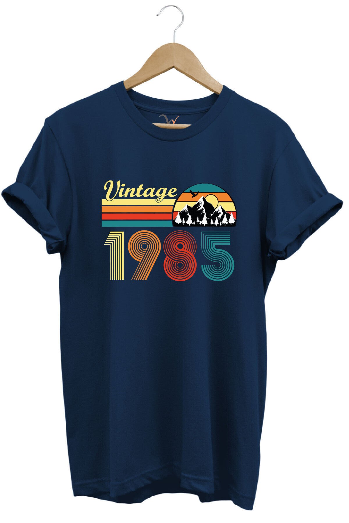 Retro Vintage 1985 Doğa Temalı Renkli Baskılı %100 Pamuk Unisex Regular Fit T-Shirt Lacivert - 2XL