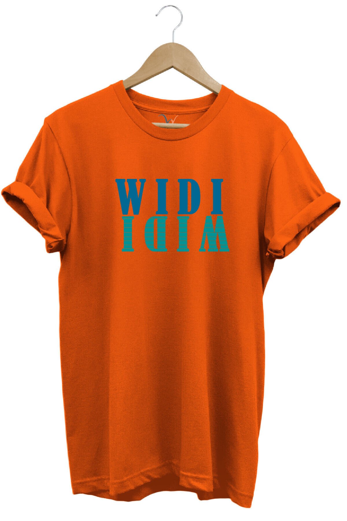 Widi Logo Aynalanmış Tasarım Baskılı %100 Pamuk Regular Fit T-Shirt Turuncu - L