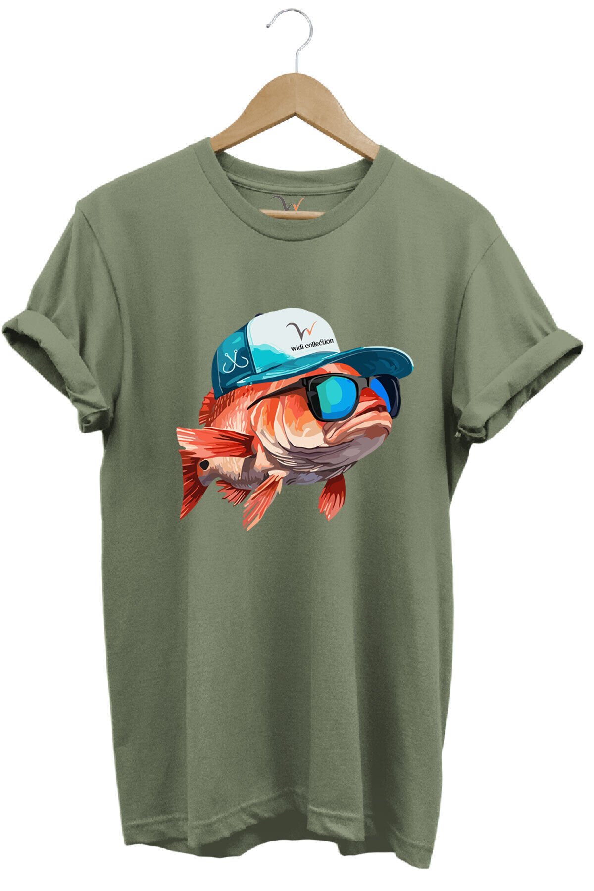 Avcılık Fishing Balık Avcılığı Şapkalı Komik Balık Tasarımı Baskılı Regular Fit %100 Pamuk Tişört