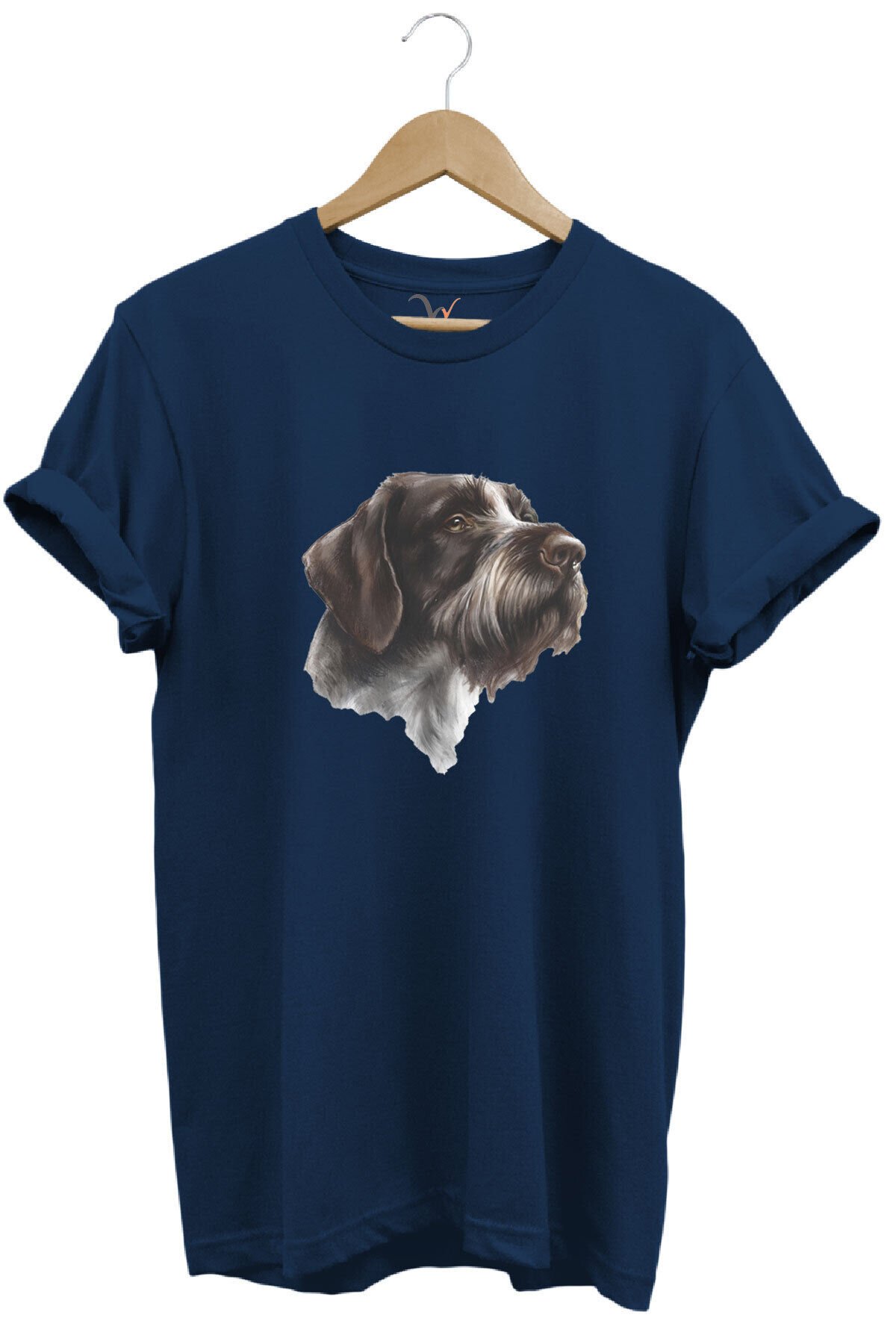 Avcılık Hunting Drahthaar Draktar Av Köpeği Baskılı %100 Pamuk Regular Fit Unisex T-Shirt Lacivert - 2XL