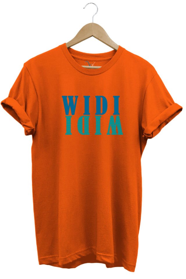 Widi Logo Aynalanmış Tasarım Baskılı %100 Pamuk Regular Fit T-Shirt Turuncu - XL