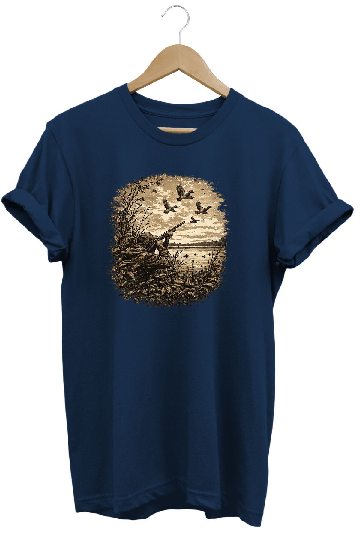 Huntwear Atıcılık ve Arazi Köpeği Baskılı Doğa Tişörtü Outdoor Giyim Lacivert - 2XL