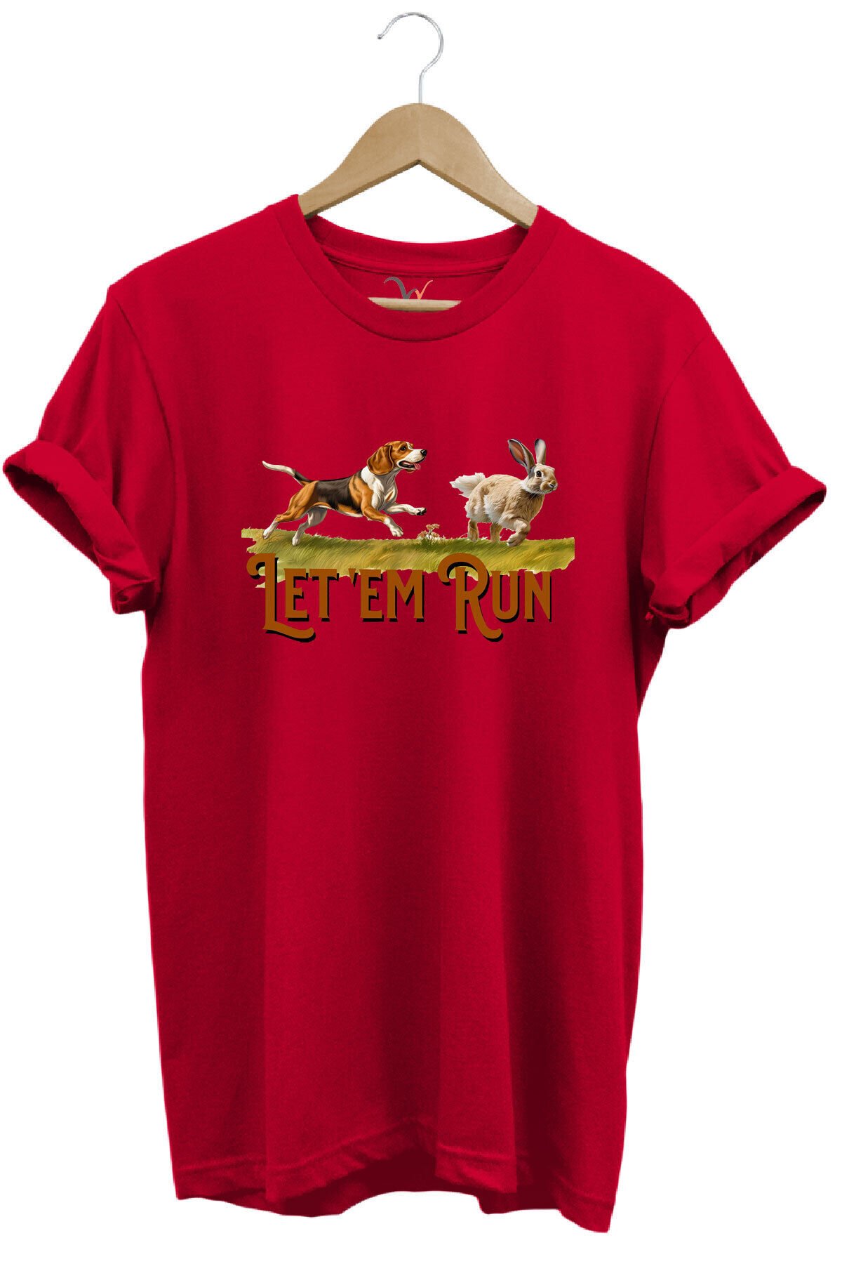 Tavşan Avı Ve Avcı Köpeği Baskılı %100 Pamuk Regular Fit Bisiklet Yaka Mavi T-shirt Kırmızı - M