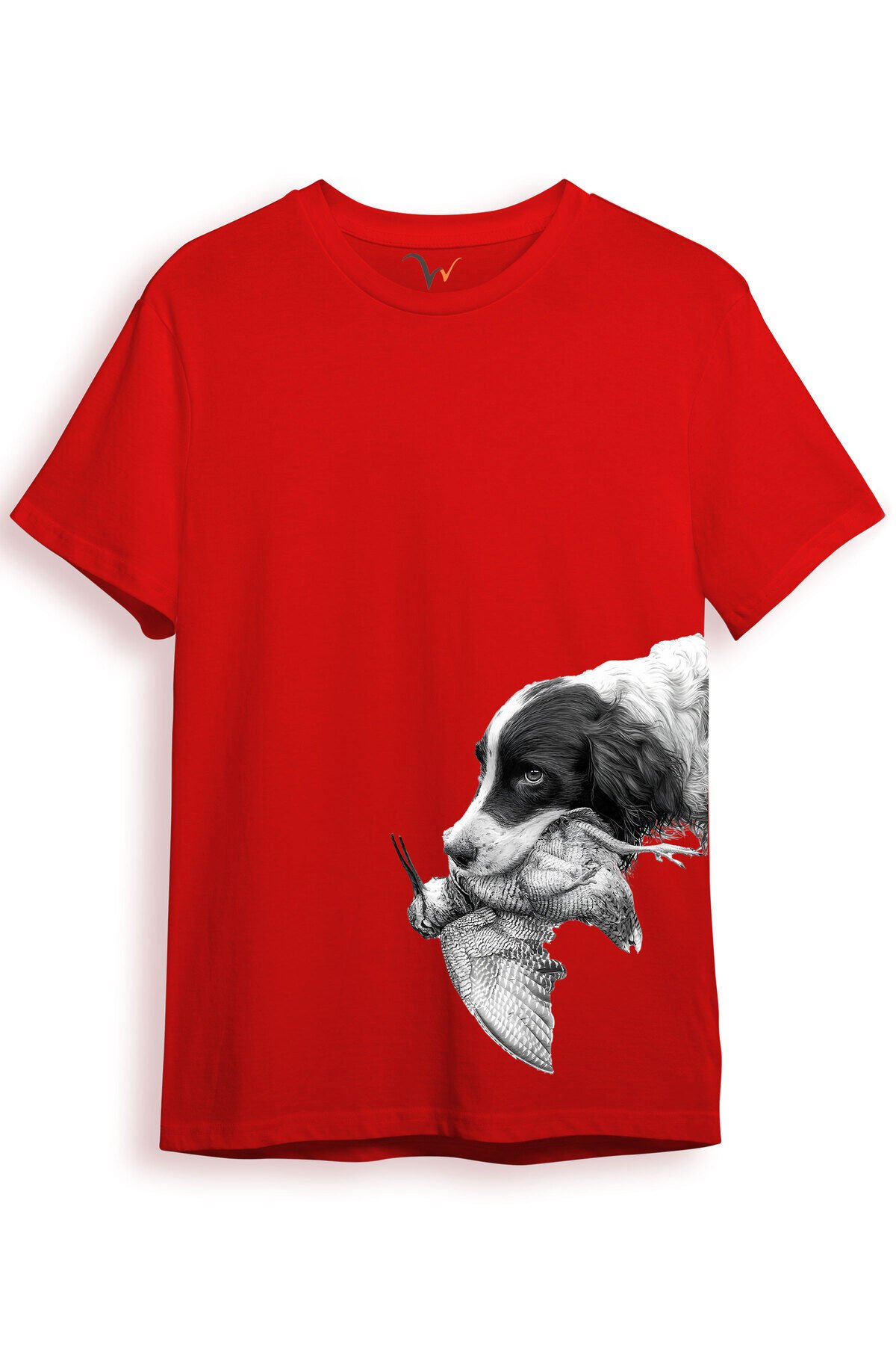Hunter Avcılık Baskılı Av Köpeği Yan Detay Bakılı Regular Fit Gri T-shirt Kırmızı - L