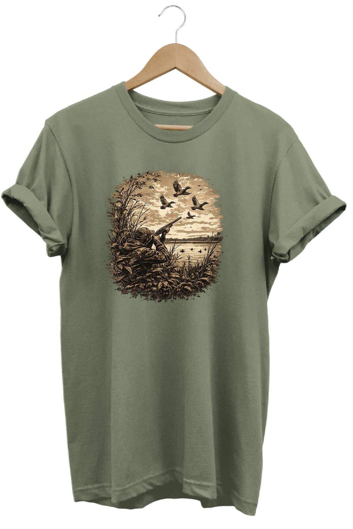 Huntwear Atıcılık ve Arazi Köpeği Baskılı Doğa Tişörtü Outdoor Giyim Haki - M