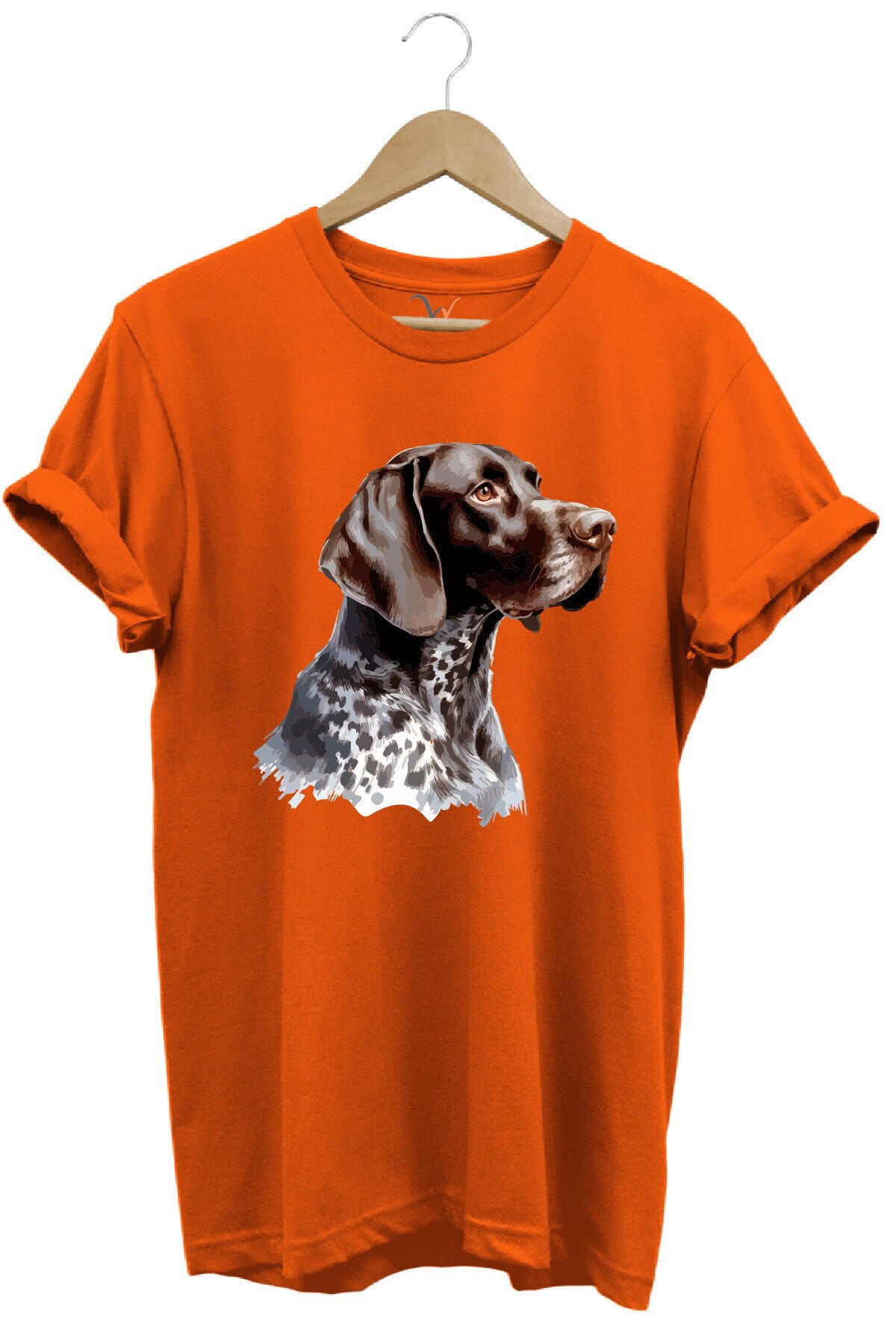 Avcılık Kurzhaar Av Köpeği Tasarım Baskılı %100 Pamuk Regular Fit Bisiklet Yaka Premium T-Shirt Turuncu - 3XL