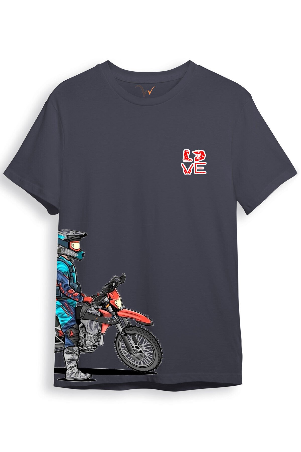 Cross Motor Enduro Ekipmanları Göğüs Ve Yan Detay Baskılı Regular Fit %100 Pamuk Turuncu T-shirt Antrasit - XL