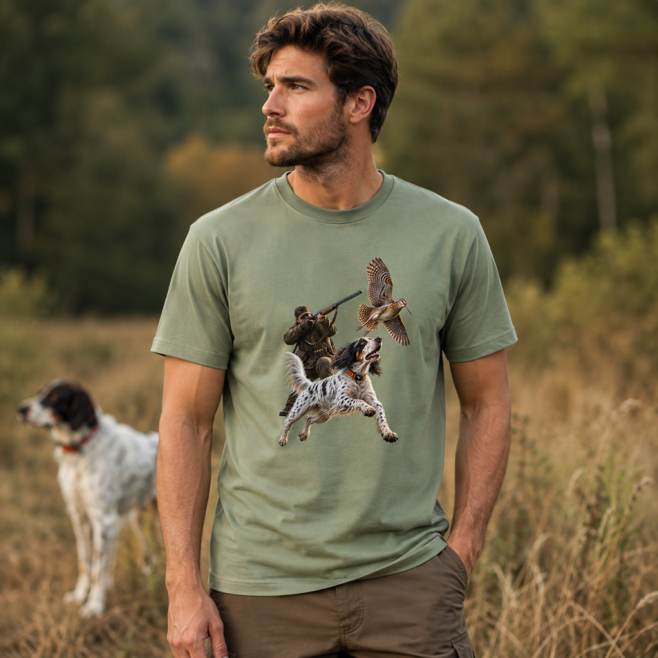 Unisex Çulluk Avı Avcı Köpek Baskılı T-Shirt – Avcılık Outdoor Doğa Temalı Tişört