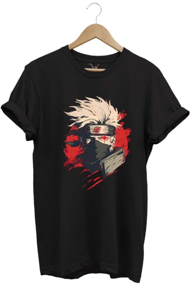 Unisex Streetwear Anime Manga Baskılı Şık Tasarımlı %100 Pamuk Bisiklet Yaka Lacivert T-shirt Siyah - S