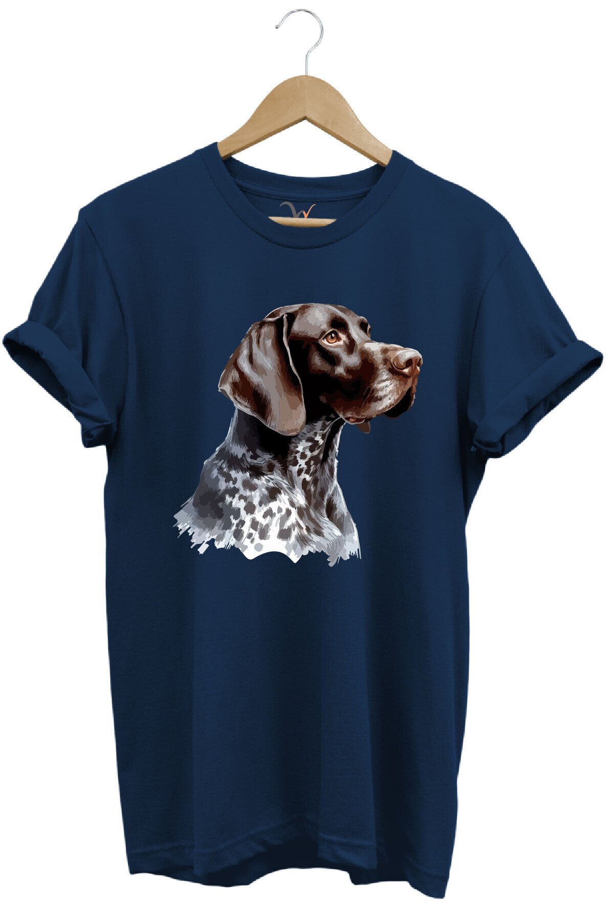 Avcılık Kurzhaar Av Köpeği Tasarım Baskılı %100 Pamuk Regular Fit Bisiklet Yaka Premium T-Shirt Lacivert - 3XL