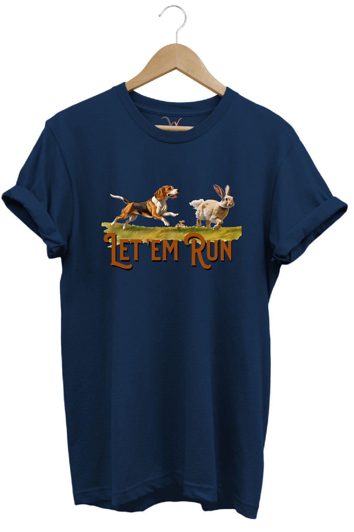 Tavşan Avı Ve Avcı Köpeği Baskılı %100 Pamuk Regular Fit Bisiklet Yaka Mavi T-shirt Lacivert - XL