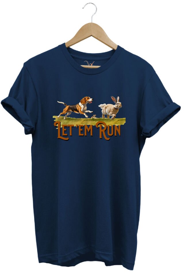 Tavşan Avı Ve Avcı Köpeği Baskılı %100 Pamuk Regular Fit Bisiklet Yaka Mavi T-shirt Lacivert - XL
