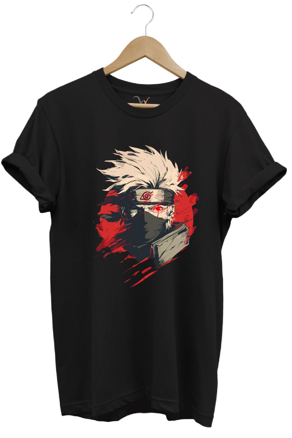 Unisex Streetwear Anime Manga Baskılı Şık Tasarımlı %100 Pamuk Bisiklet Yaka Lacivert T-shirt Siyah - L