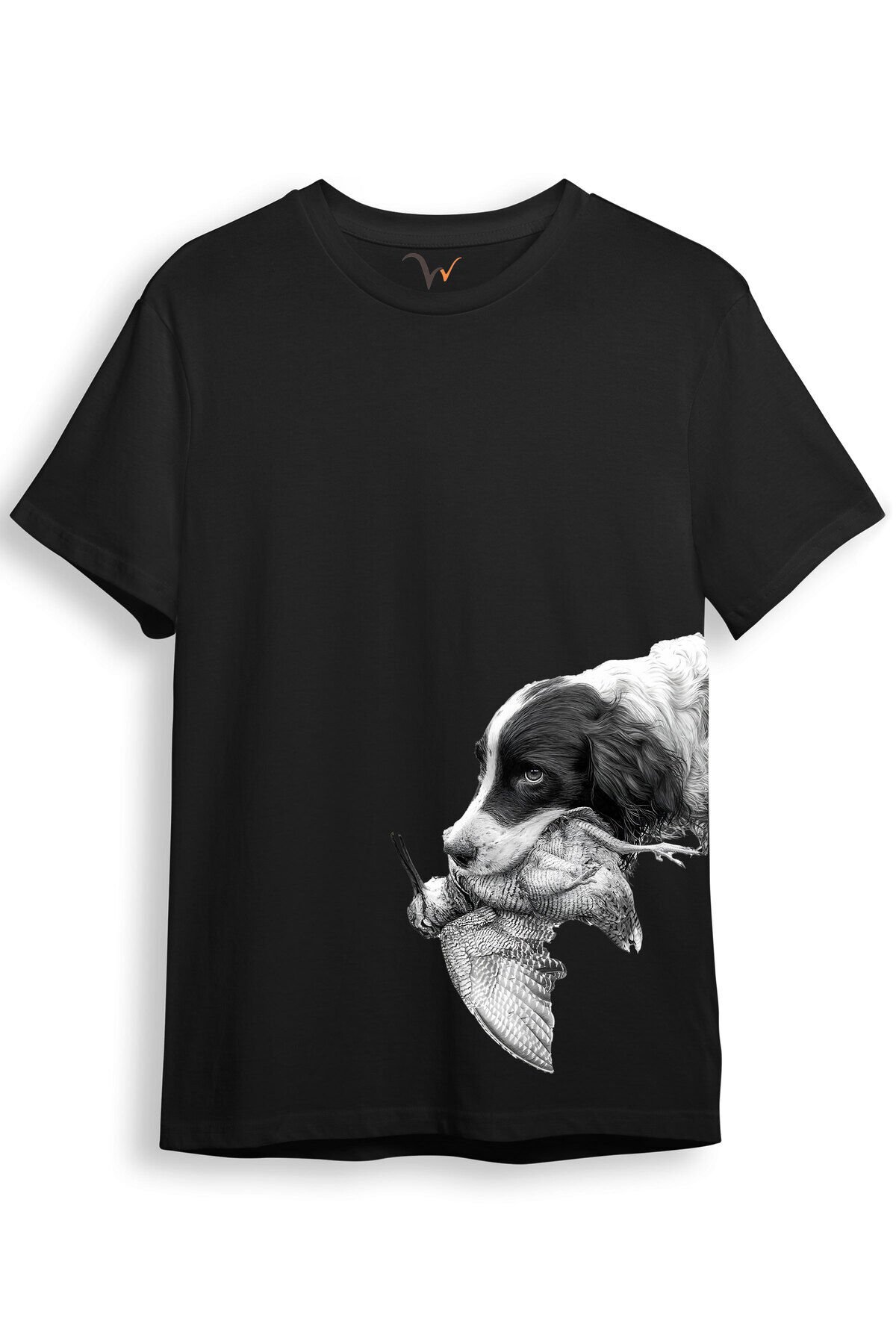 Hunter Avcılık Baskılı Av Köpeği Yan Detay Bakılı Regular Fit Gri T-shirt Siyah - L