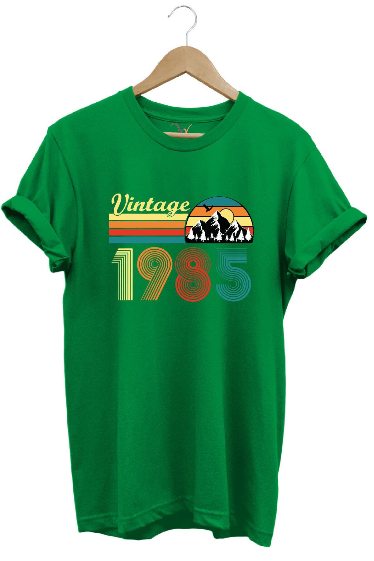 Retro Vintage 1985 Doğa Temalı Renkli Baskılı %100 Pamuk Unisex Regular Fit T-Shirt Yeşil - M