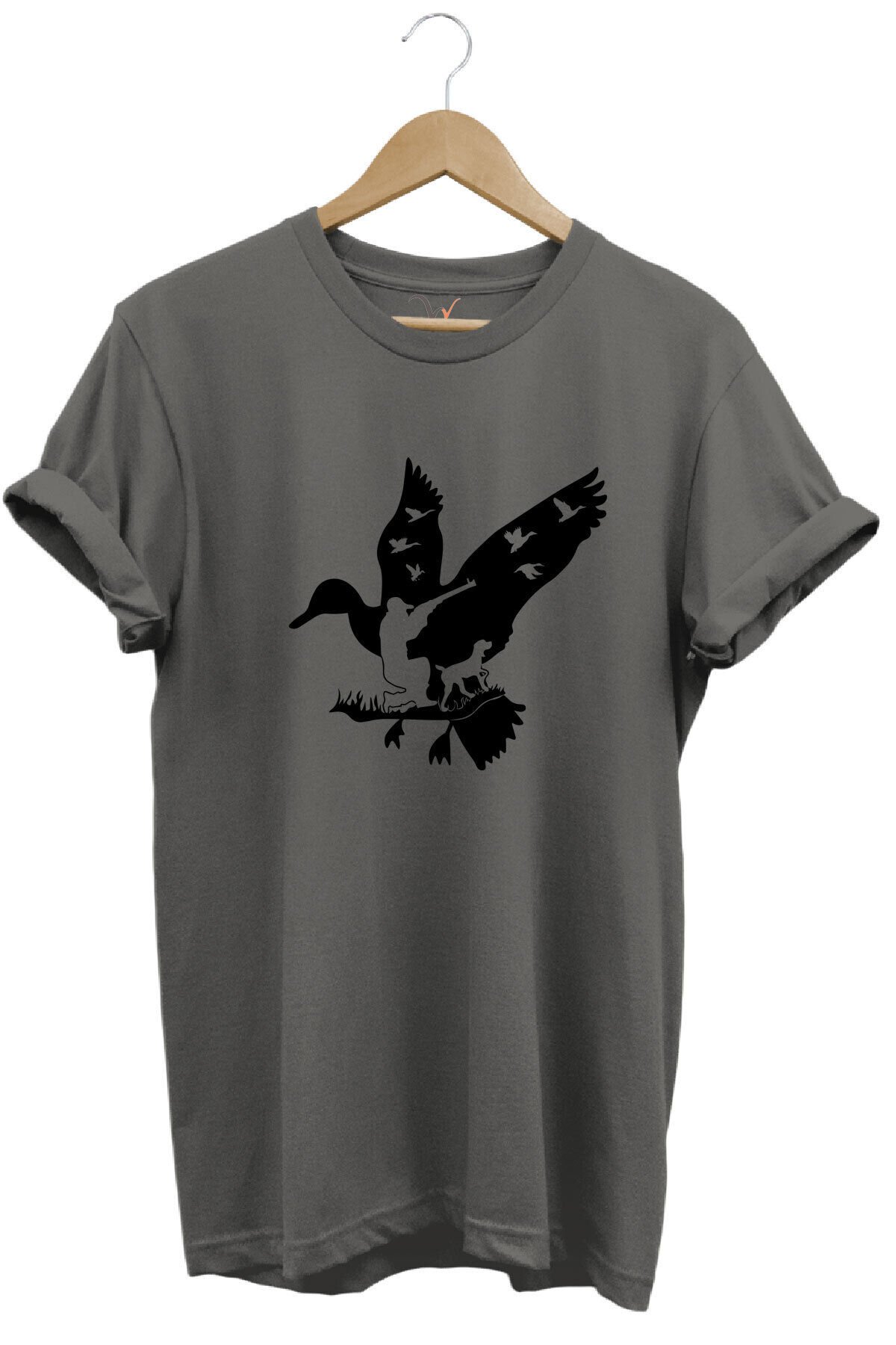Ördek Baskılı %100 Pamuk Regular Fit Gri T-shirt Gri - S