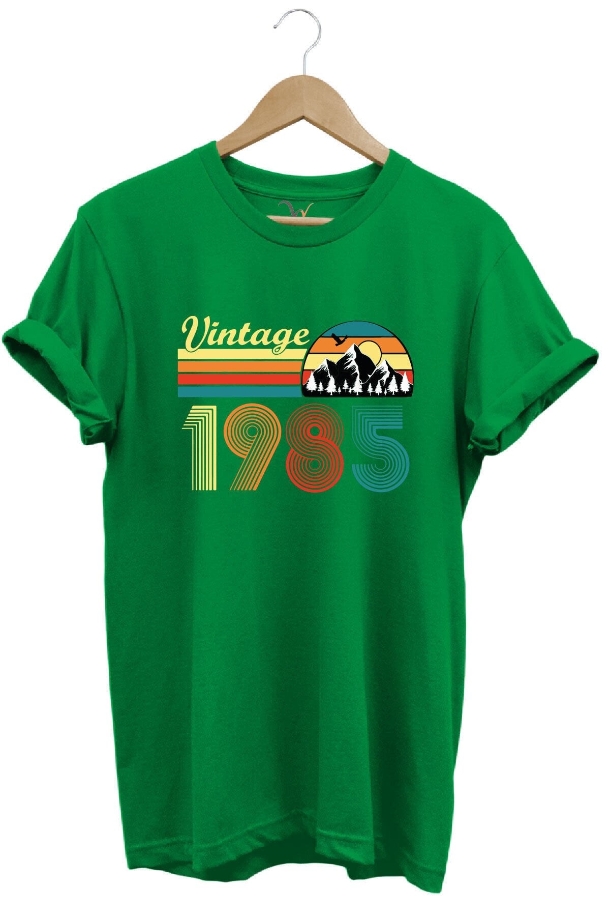 Retro Vintage 1985 Doğa Temalı Renkli Baskılı %100 Pamuk Unisex Regular Fit T-Shirt Yeşil - 2XL