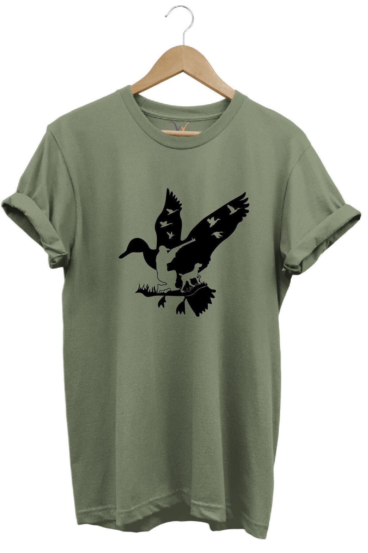 Ördek Baskılı %100 Pamuk Regular Fit Gri T-shirt Haki - S