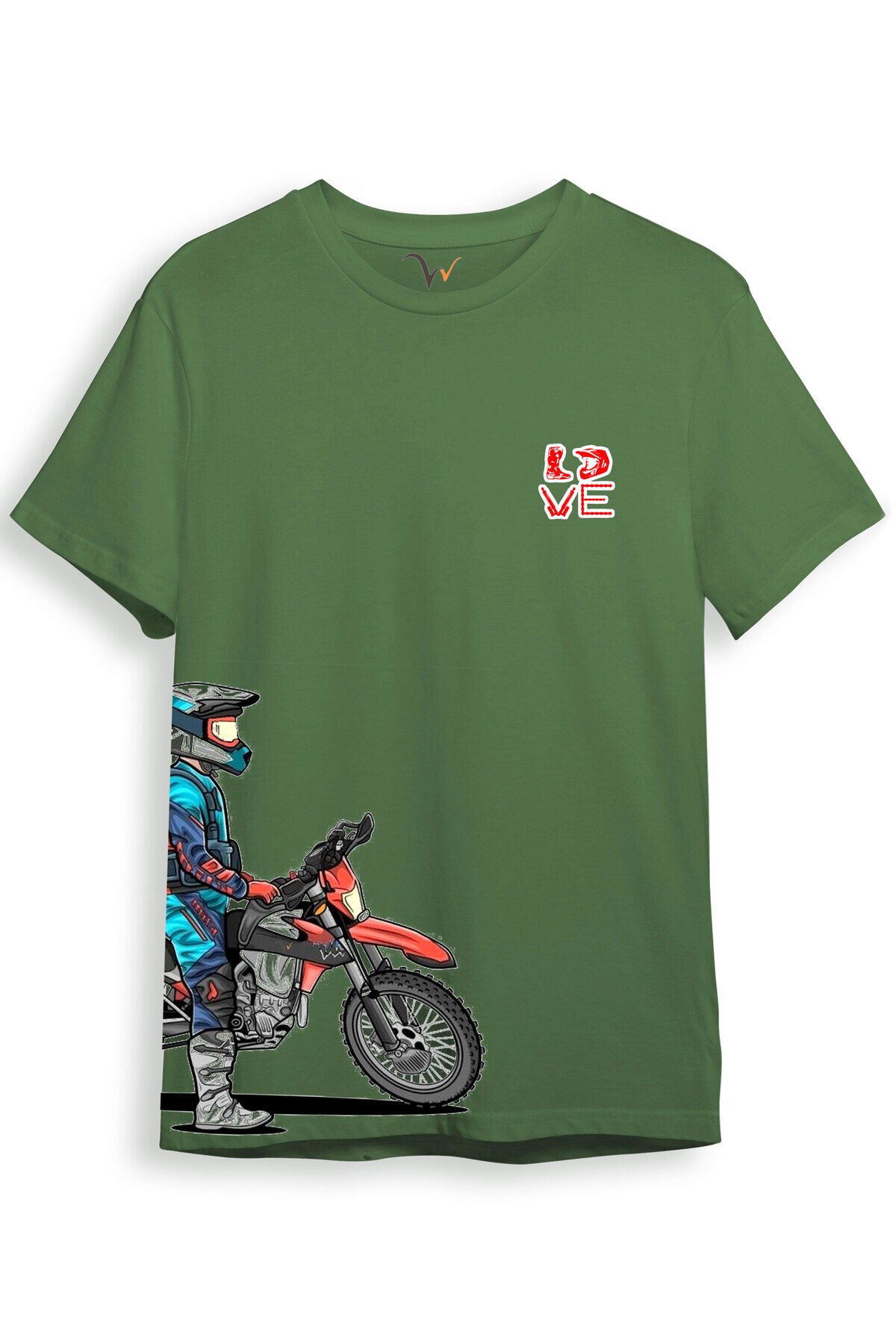 Cross Motor Enduro Ekipmanları Göğüs Ve Yan Detay Baskılı Regular Fit %100 Pamuk Turuncu T-shirt Haki - S