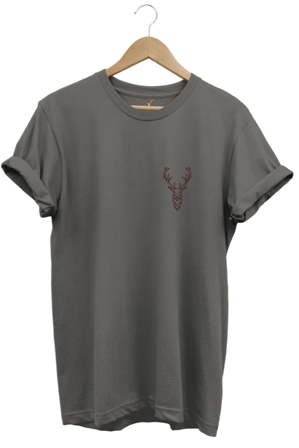 Hunting Avcılık Minimal Geyik Avı Baskılı %100 Pamuk Regular Fit Unisex T-Shirt Gri - XL