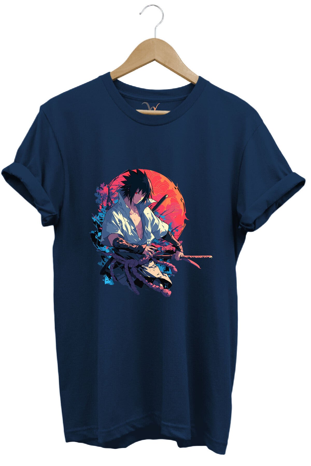 Unisex Anime Mangası Streetwear Baskılı Şık Tasarımlı %100 Pamuk Bisiklet Yaka Lacivert T-shirt Lacivert - M