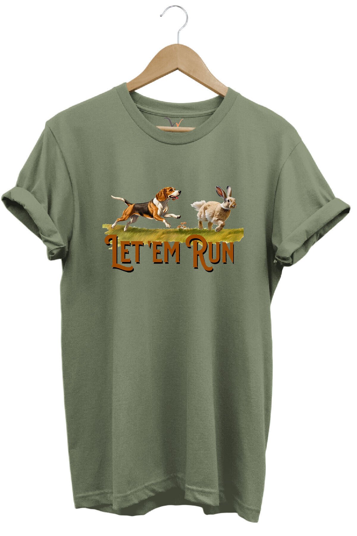 Tavşan Avı Ve Avcı Köpeği Baskılı %100 Pamuk Regular Fit Bisiklet Yaka Mavi T-shirt Haki - 2XL
