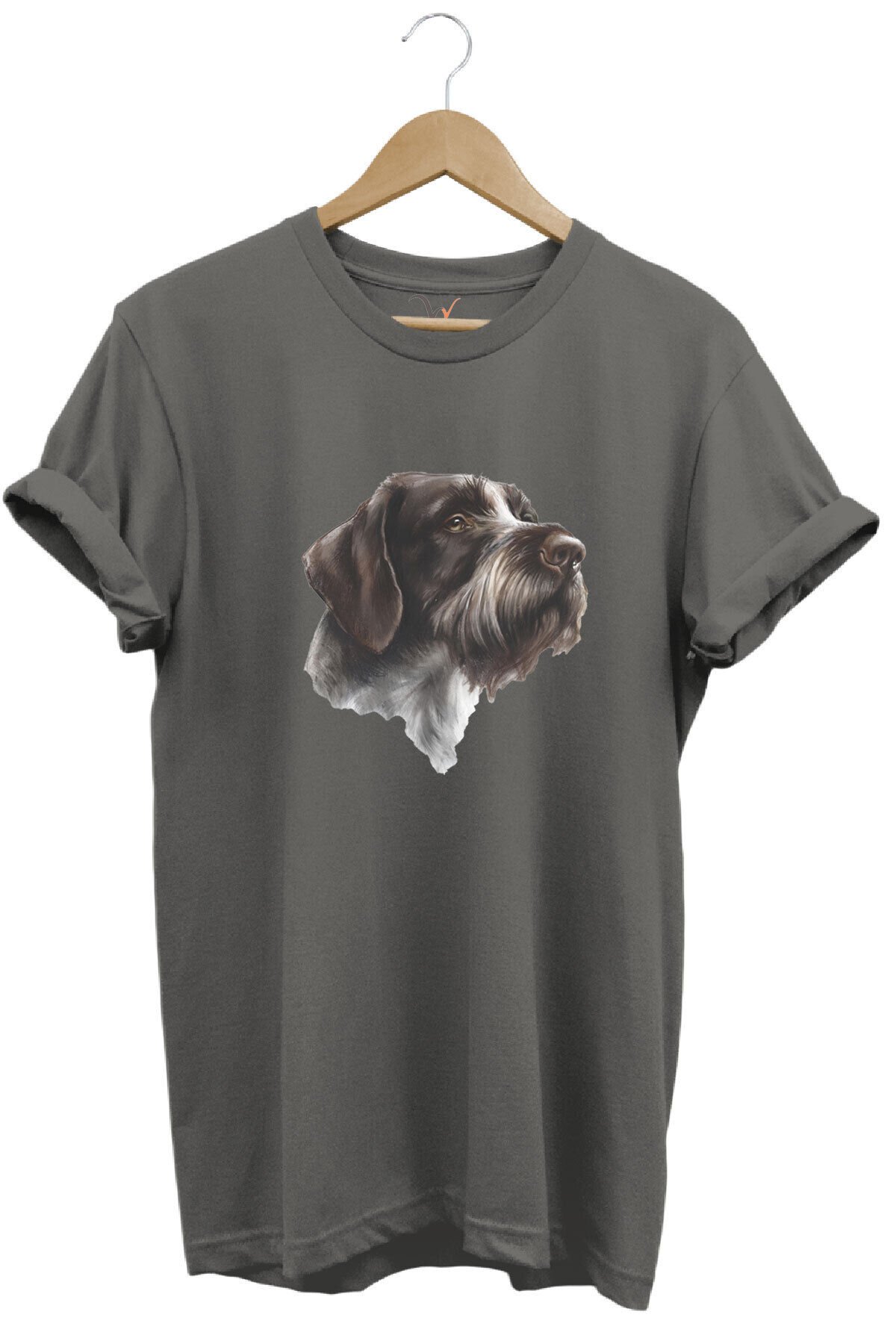 Avcılık Hunting Drahthaar Draktar Av Köpeği Baskılı %100 Pamuk Regular Fit Unisex T-Shirt Gri - M