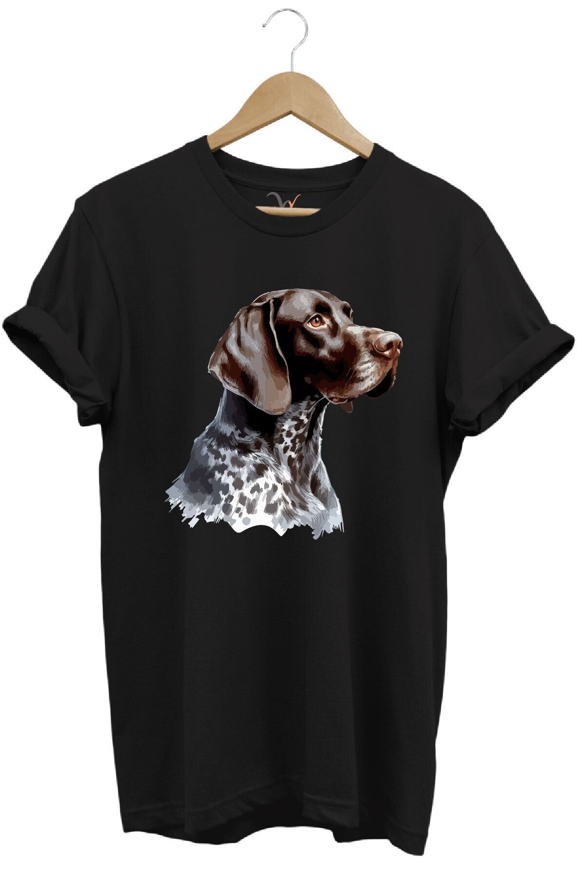 Avcılık Kurzhaar Av Köpeği Tasarım Baskılı %100 Pamuk Regular Fit Bisiklet Yaka Premium T-Shirt Siyah - L