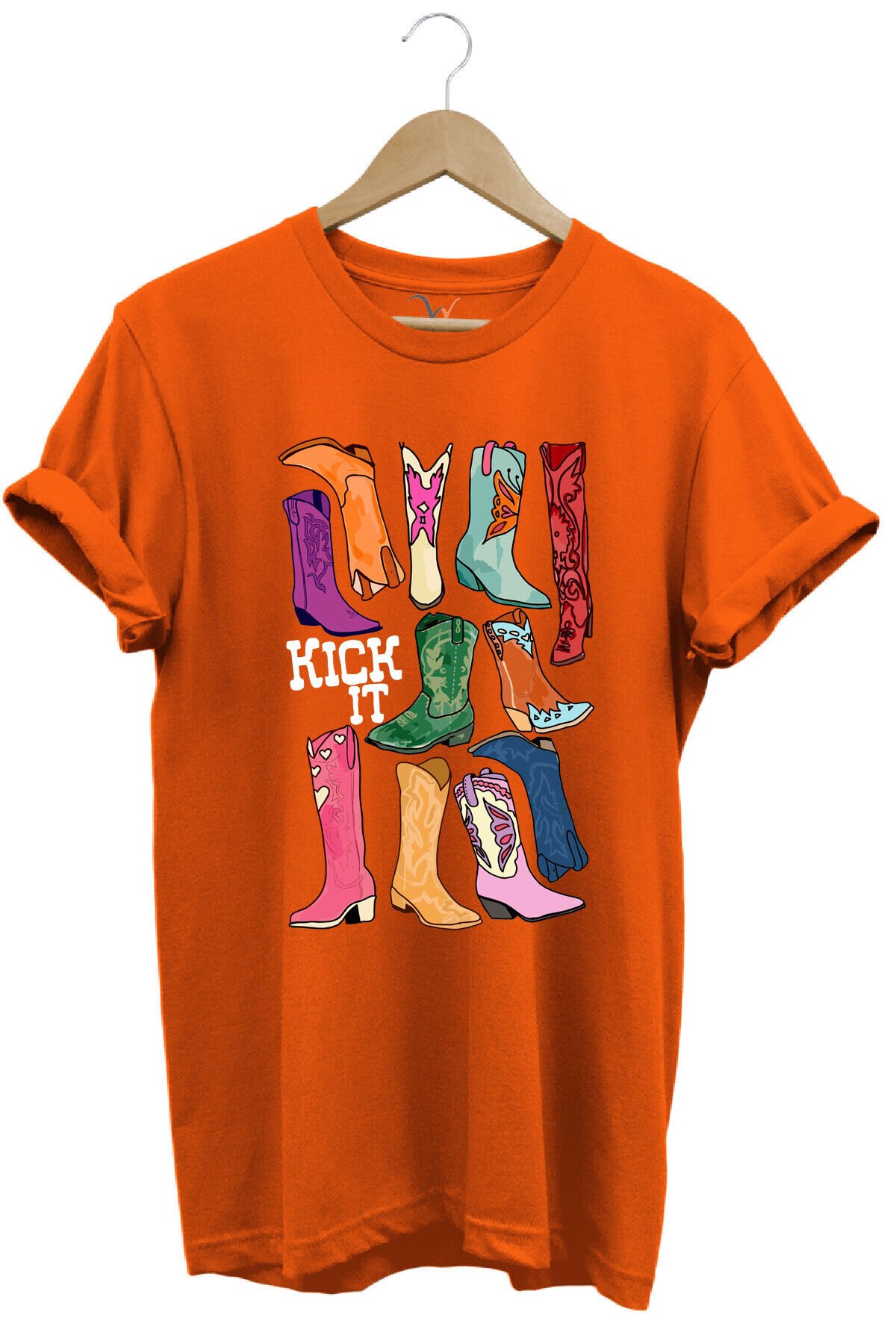 Unisex Cowgirl Kovboy Çizme Baskılı %100 Pamuk Regular Fit Bisiklet Yaka Turuncu T-shirt Turuncu - 3XL