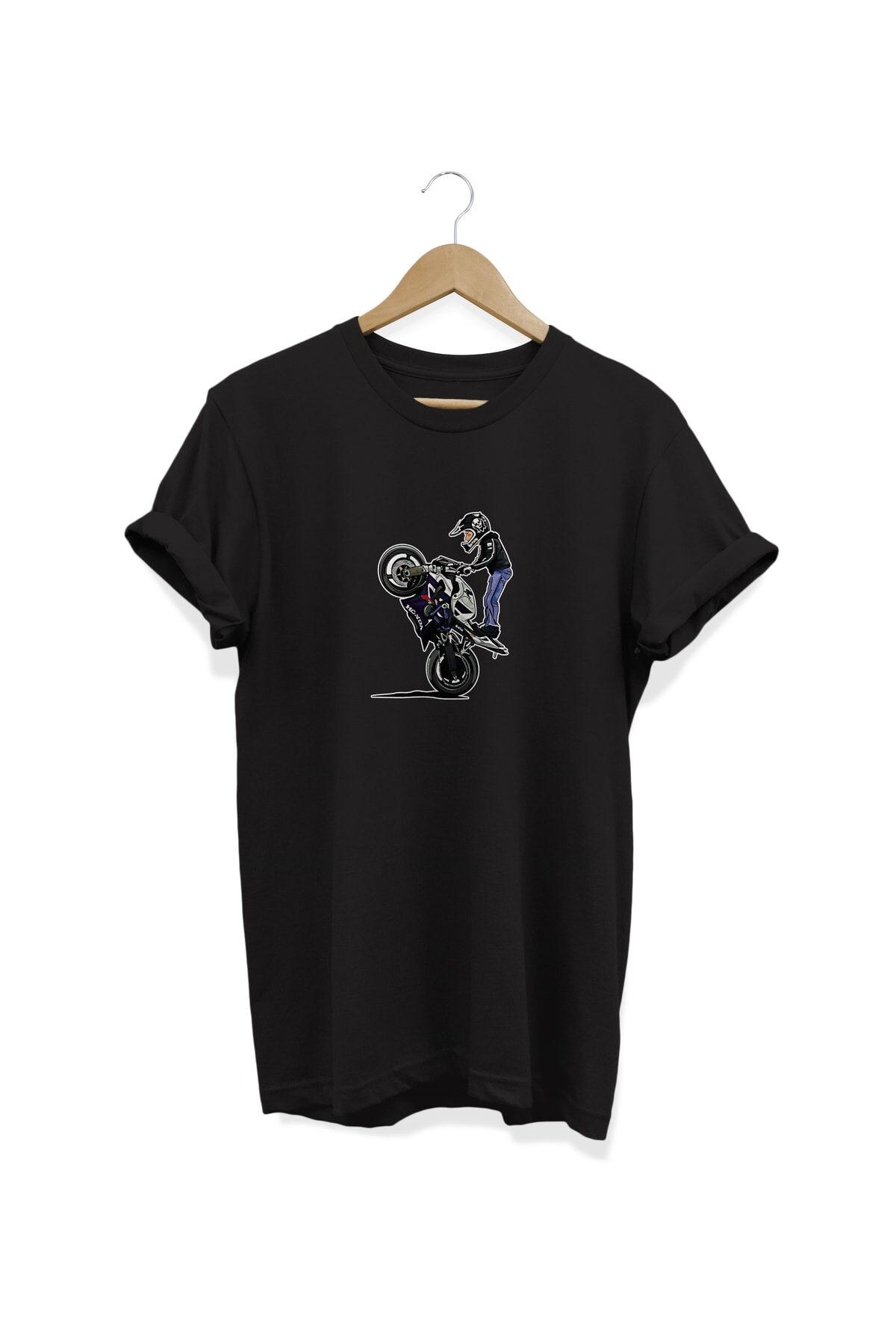 Motor Baskılı Siyah T-shirt