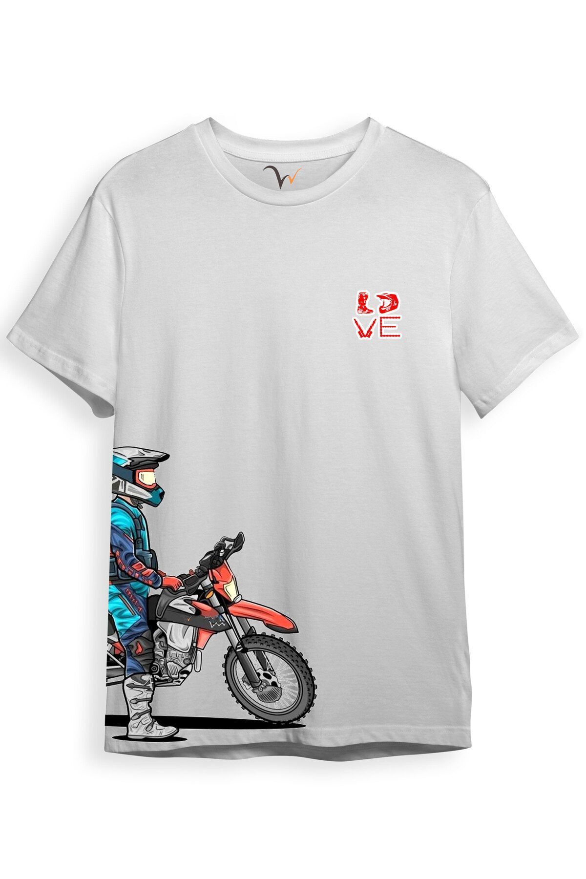 Cross Motor Enduro Ekipmanları Göğüs Ve Yan Detay Baskılı Regular Fit %100 Pamuk Turuncu T-shirt Beyaz - 9-10 Yaş
