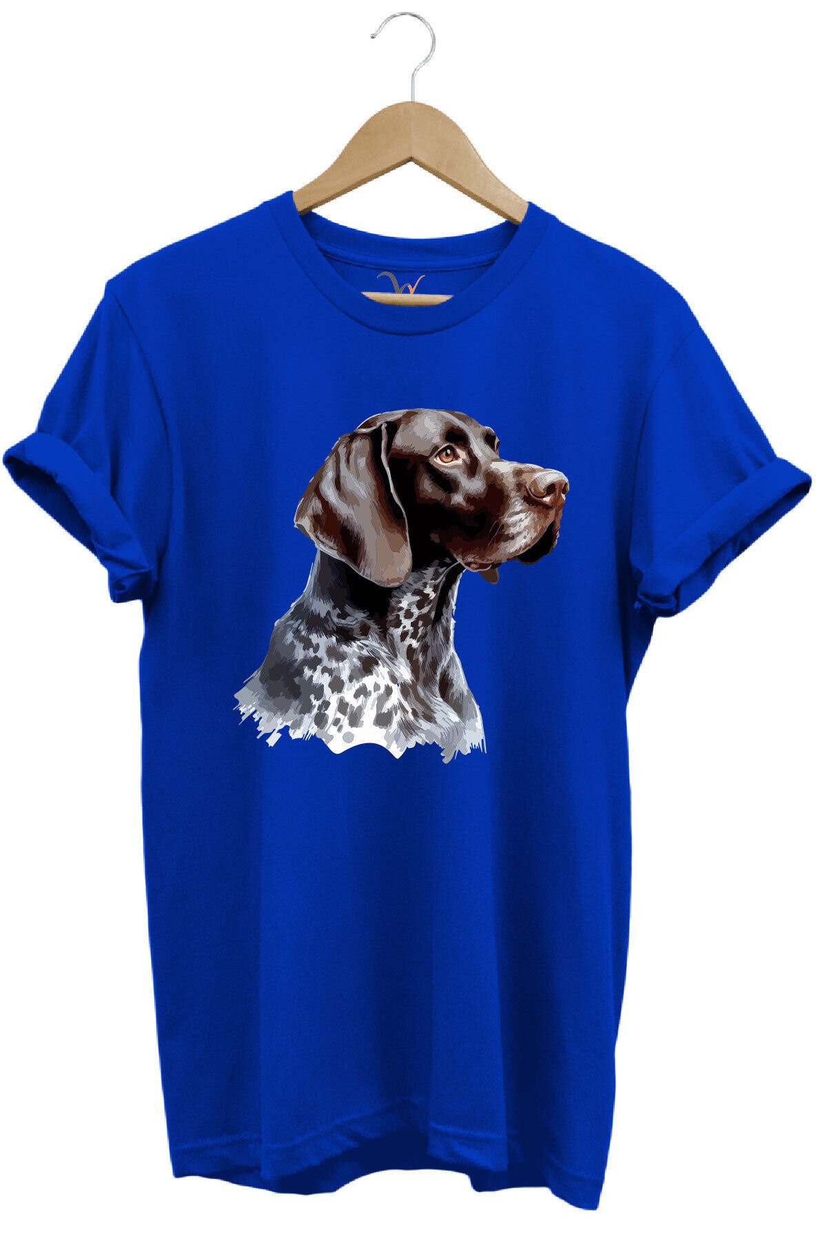 Avcılık Kurzhaar Av Köpeği Tasarım Baskılı %100 Pamuk Regular Fit Bisiklet Yaka Premium T-Shirt Mavi - 3XL