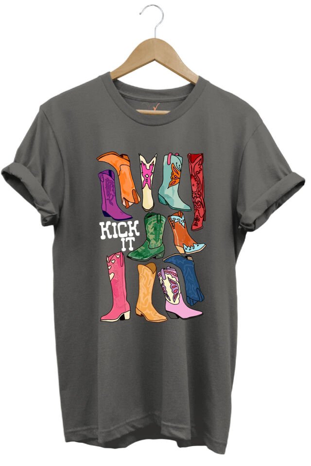 Unisex Cowgirl Kovboy Çizme Baskılı %100 Pamuk Regular Fit Bisiklet Yaka Turuncu T-shirt Gri - M