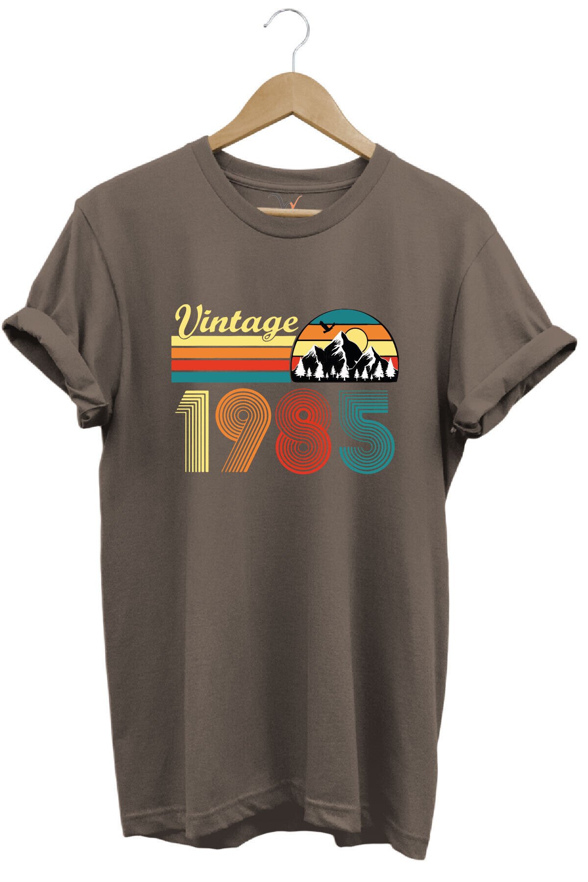 Retro Vintage 1985 Doğa Temalı Renkli Baskılı %100 Pamuk Unisex Regular Fit T-Shirt Kahverengi - XL