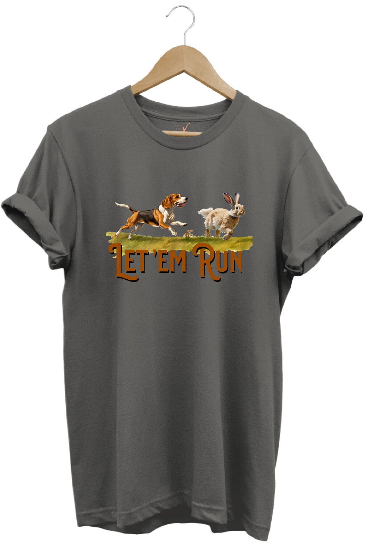 Tavşan Avı Ve Avcı Köpeği Baskılı %100 Pamuk Regular Fit Bisiklet Yaka Mavi T-shirt Gri - M