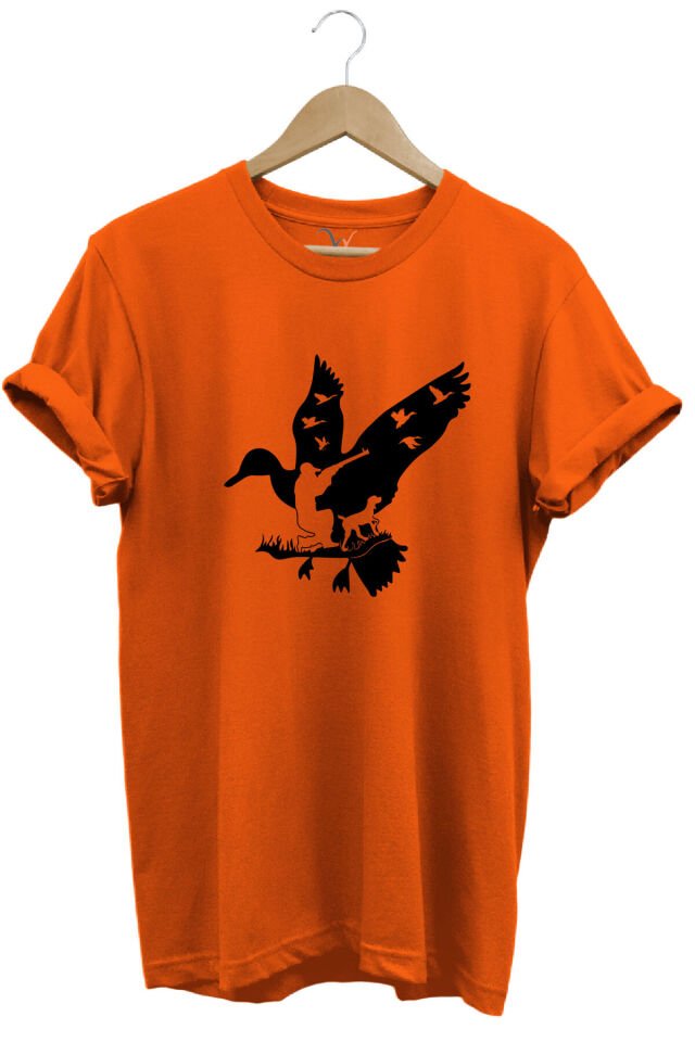 Ördek Baskılı %100 Pamuk Regular Fit Gri T-shirt Turuncu - 2XL