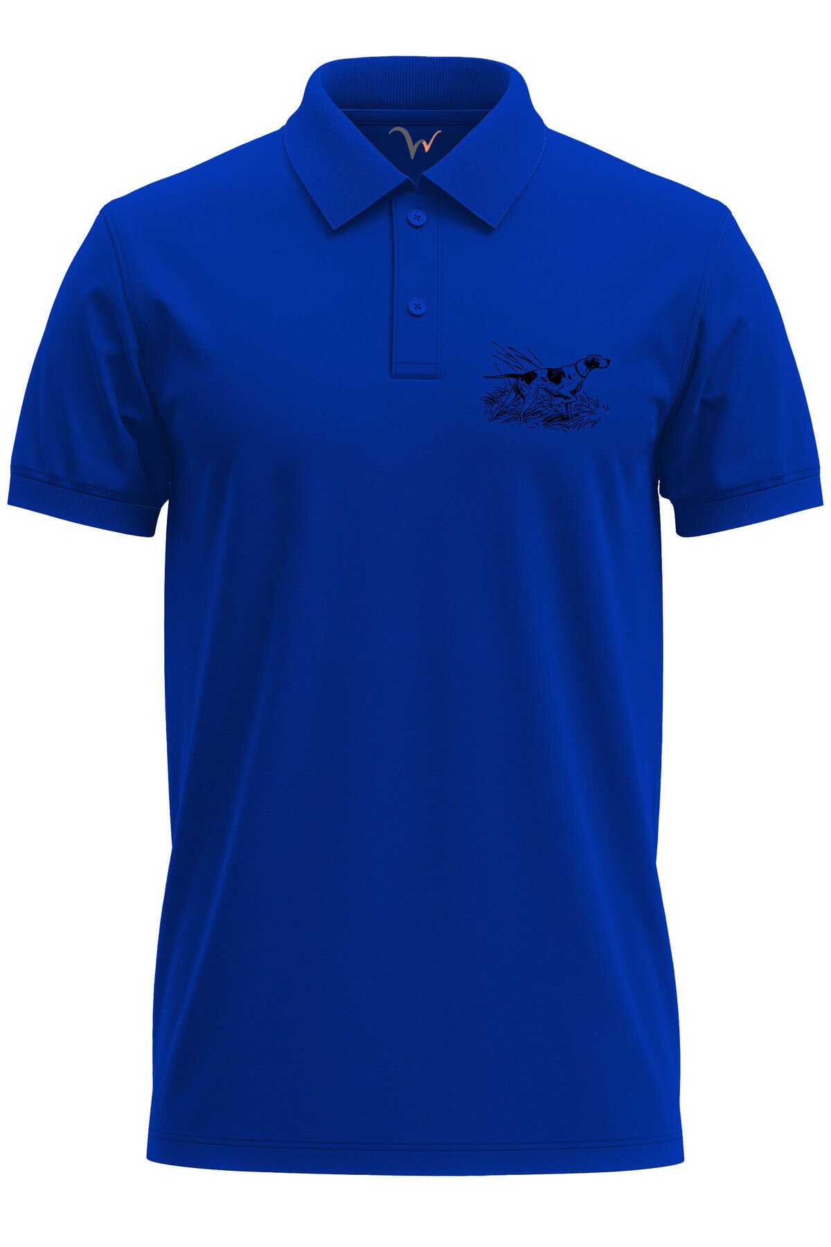 Özel Pointer Köpek Göğüs Baskılı Regular %100 Pamuk Polo Yaka Mavi T-shirt