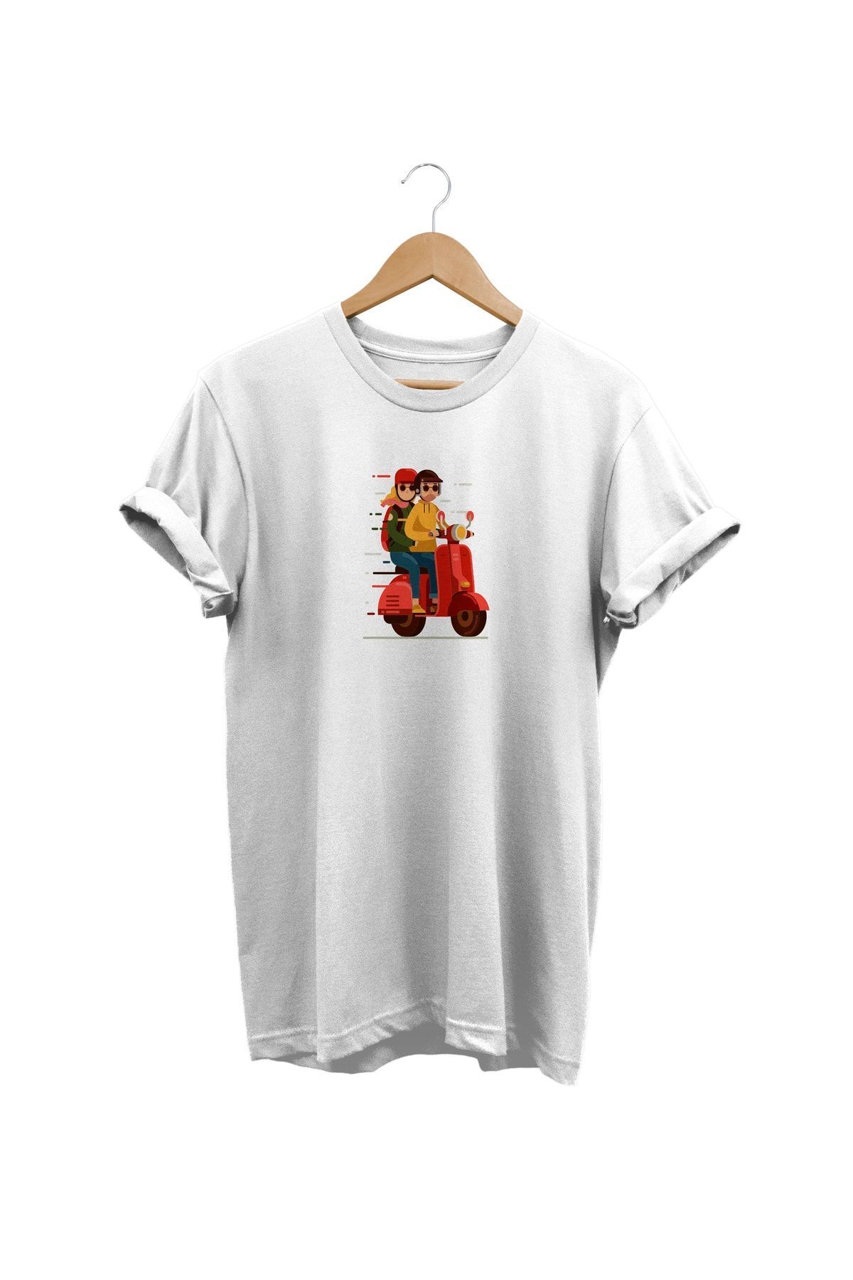Scooter Baskılı T-shirt %100 Pamuk Dijital Baskılı Tişört