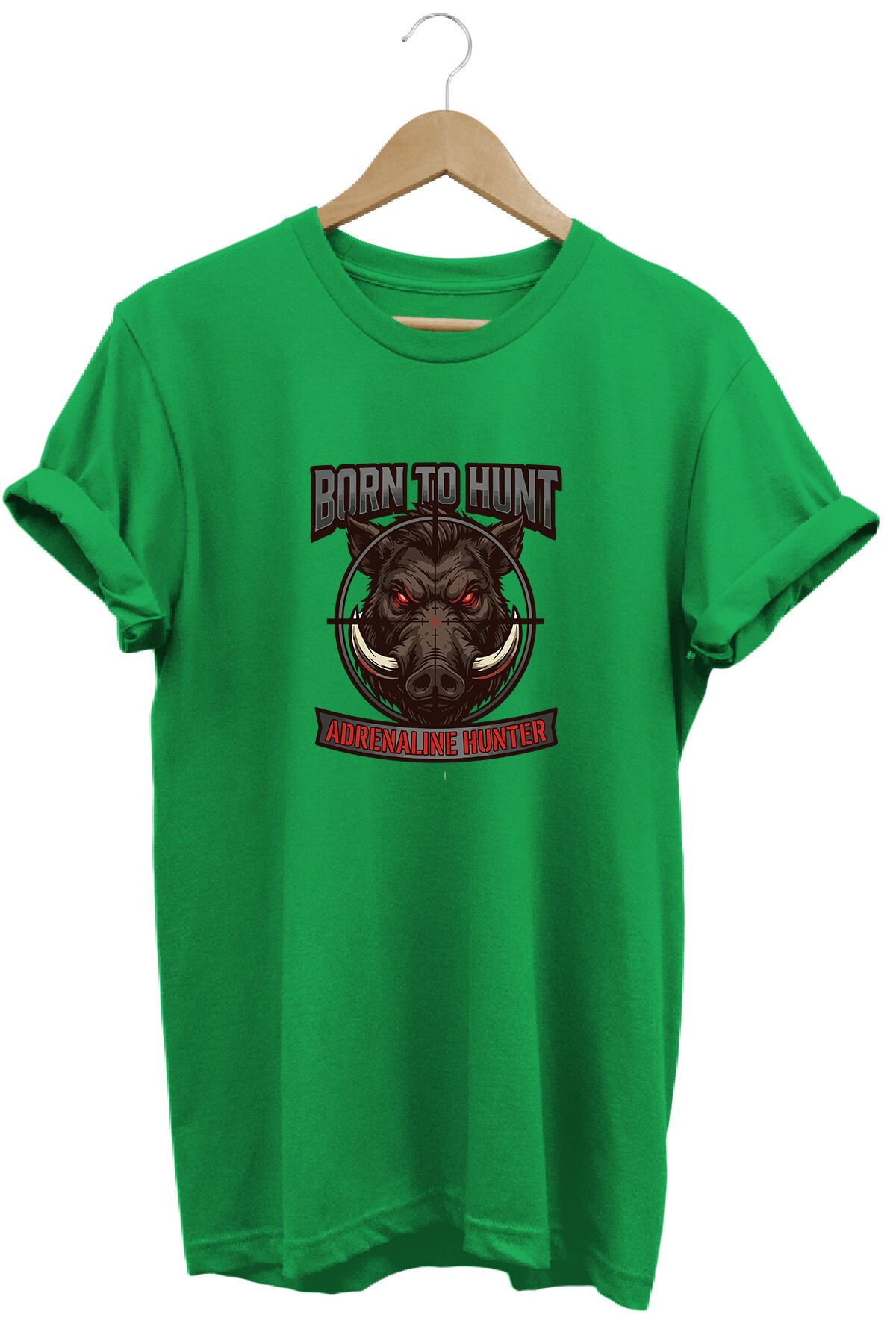 Unisex Yaban Domuzu Hedef Baskılı Arazi ve Atıcılık Tişörtü Outdoor Yeşil - 2XL