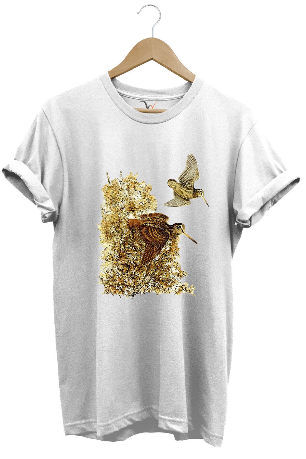 Hunter Avcılık Çulluk Avcılığı Vahşi Yaşam Baskılı Regular Fit %100 Pamuk Lacivert T-shirt Beyaz - L
