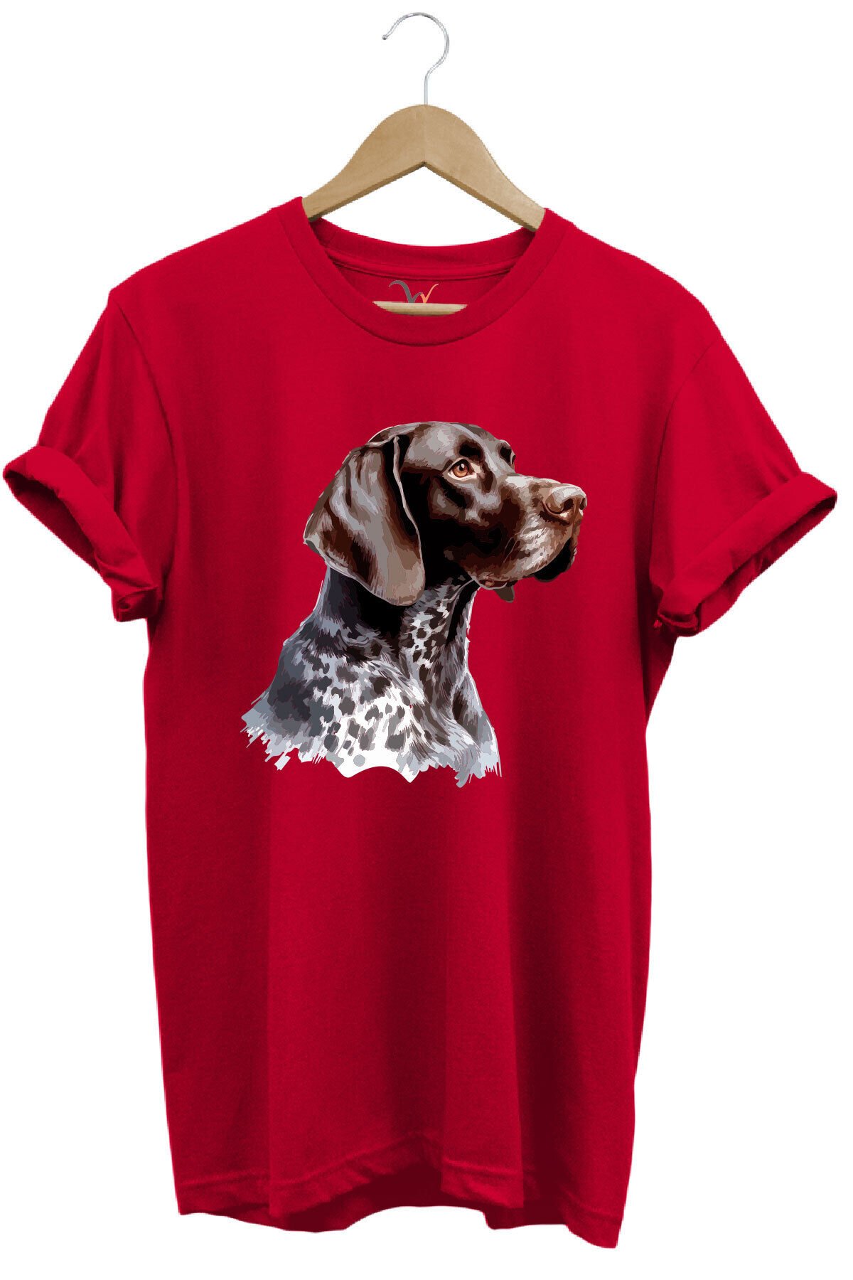 Avcılık Kurzhaar Av Köpeği Tasarım Baskılı %100 Pamuk Regular Fit Bisiklet Yaka Premium T-Shirt Kırmızı - 2XL