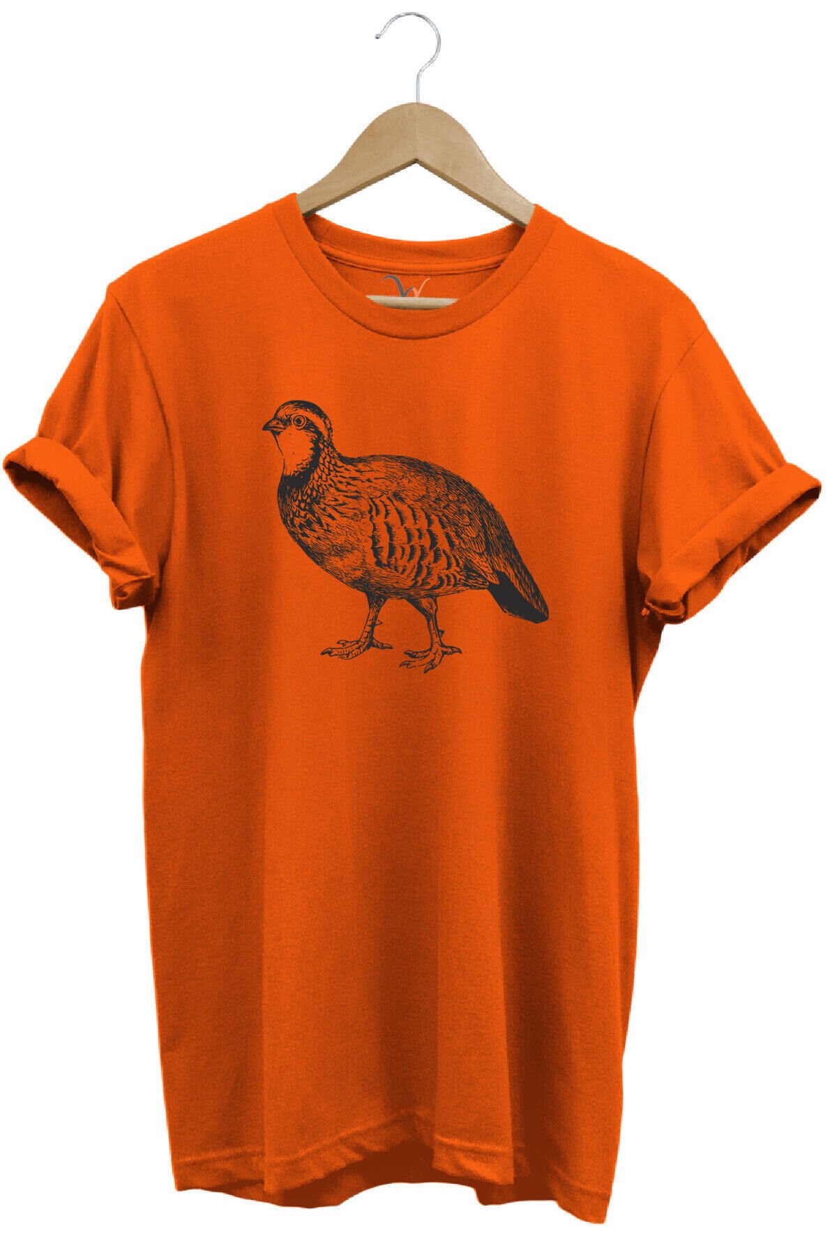 Hunting Avcılık Keklik Baskılı %100 Pamuk Regular Fit Bisiklet Yaka Haki T-shirt Turuncu - L